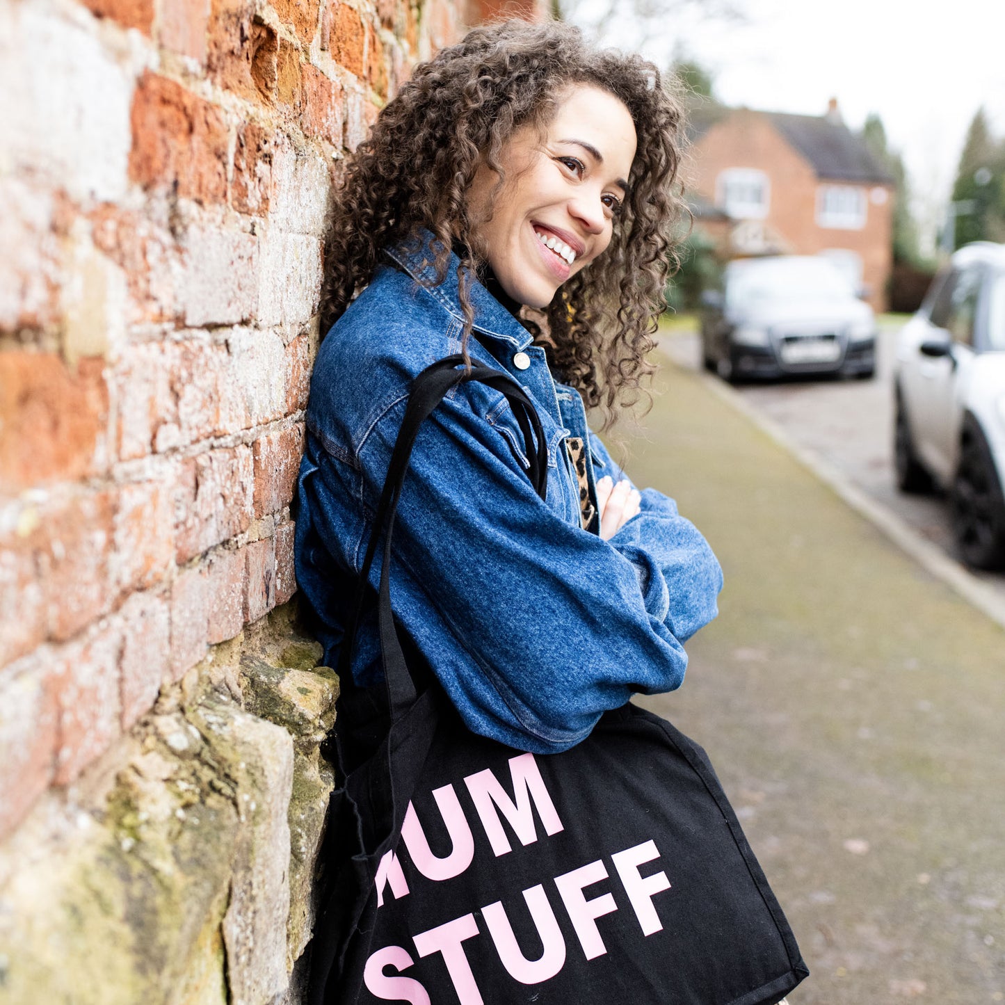 PERSONALISED BLACK TOTE WITH BABY PINK PRINT