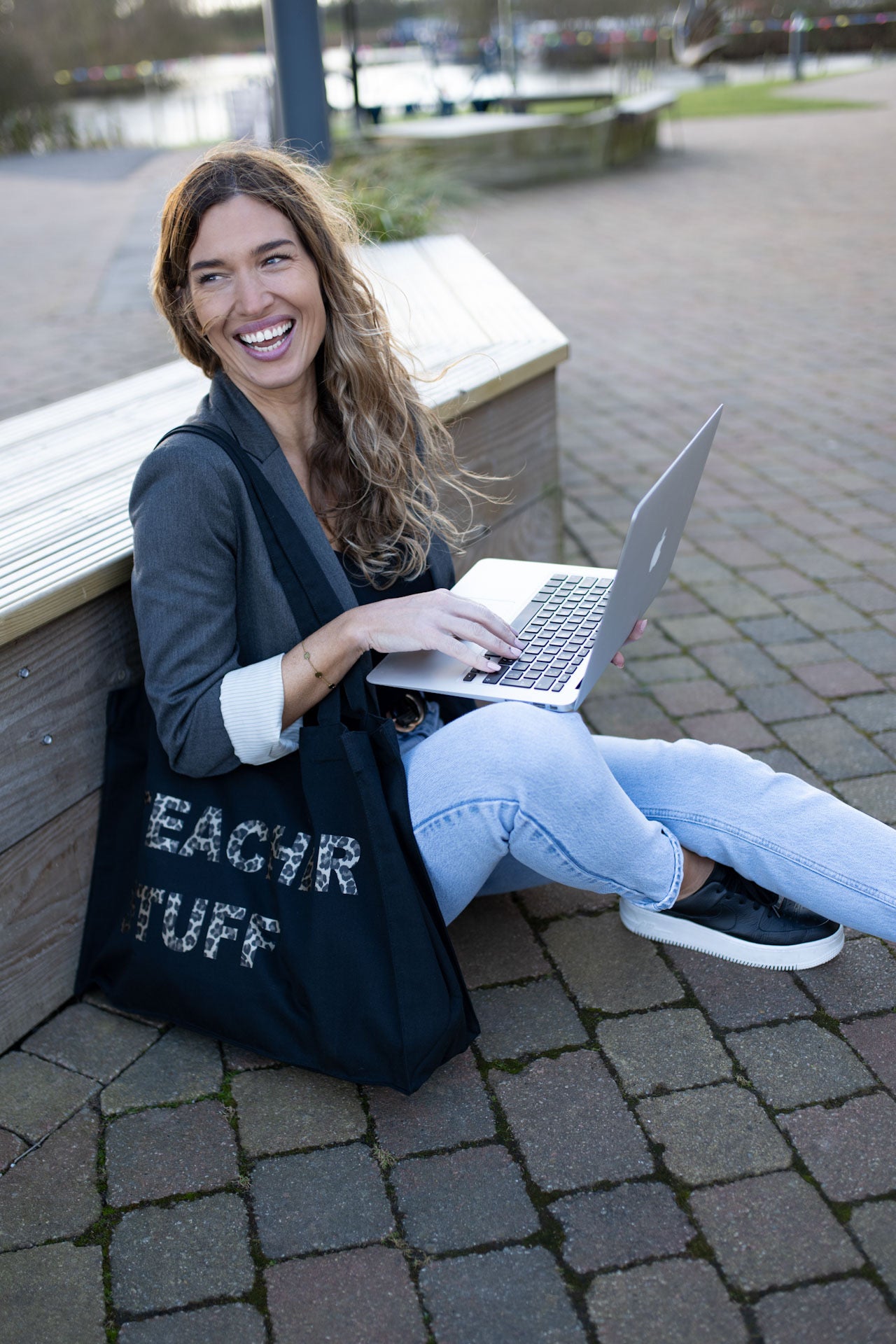 PERSONALISED BLACK TOTE WITH LEOPARD PRINT