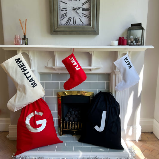 PERSONALISED BLACK COTTON CHRISTMAS SACK EXTRA LARGE